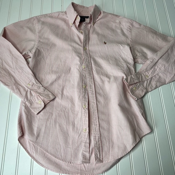 Ralph Lauren Tops - Ralph Lauren Oxford Button Down Shirt Womens 2 Pink Stripe Blue Label